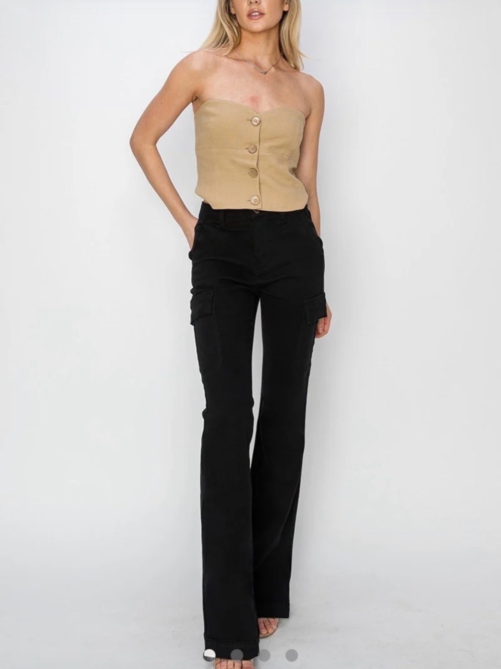 Risen Women's High Waist Black Slit Boot Cut Cargo Jeans - 33 Inch Inseem